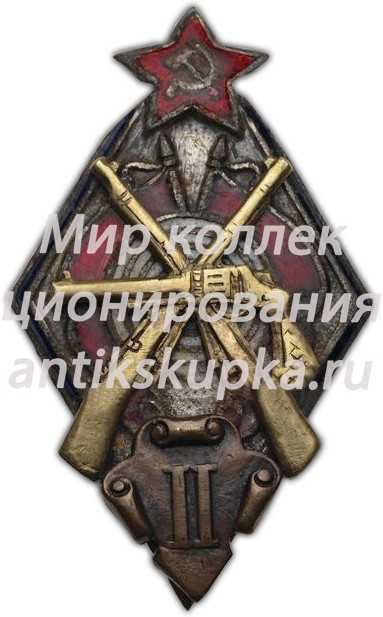 Знак «За стрельбу из винтовки и револьвера на обязательных стрелковых соревнованиях РККА. II степень» Знак «За стрельбу из винтовки и револьвера на обязательных стрелковых соревнованиях РККА. II степень»