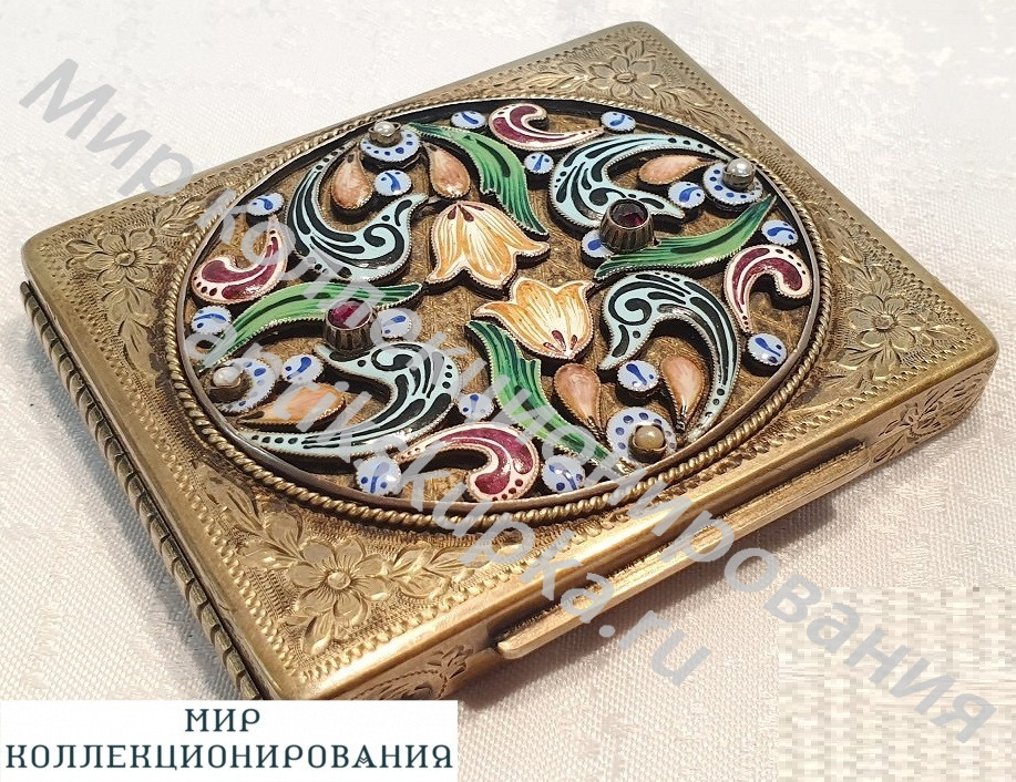 Портсигар с эмалями и камнями 84 проба Портсигар с эмалями и камнями 84 проба