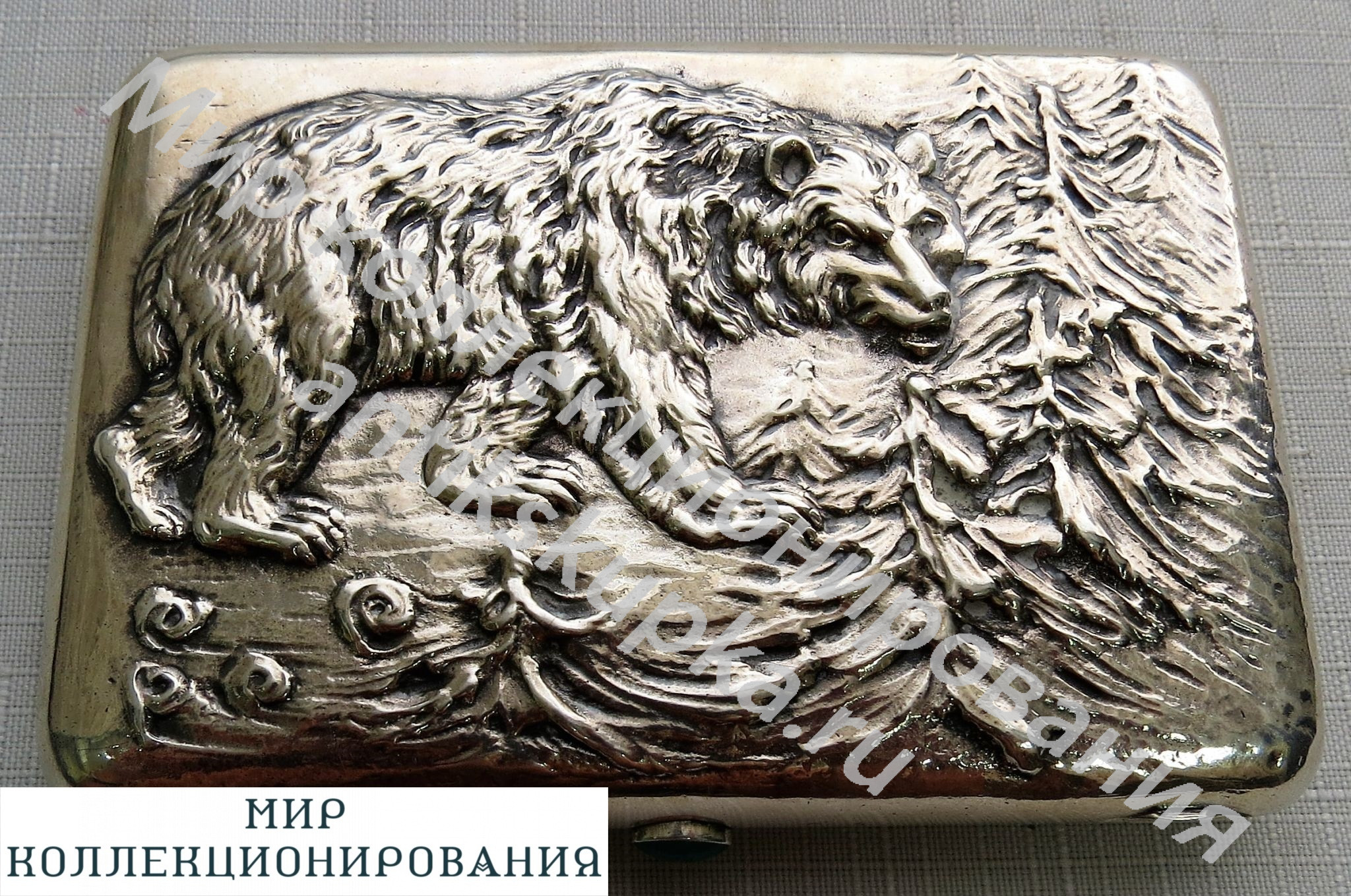 Портсигар серебро 84 пр. медведь золочение Портсигар серебро 84 пр. медведь золочение