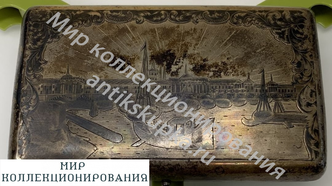 Портсигар видовой, чернь, клеймо ас 1866 вс, серебро 84 проба, вес 175г Портсигар видовой, чернь, клеймо ас 1866 вс, серебро 84 проба, вес 175г